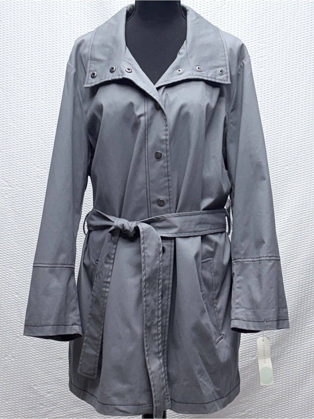NWT Mo-Ka Balsam Belted Trench Jacket Women’s 2X Gray Rain Coat Plus Size